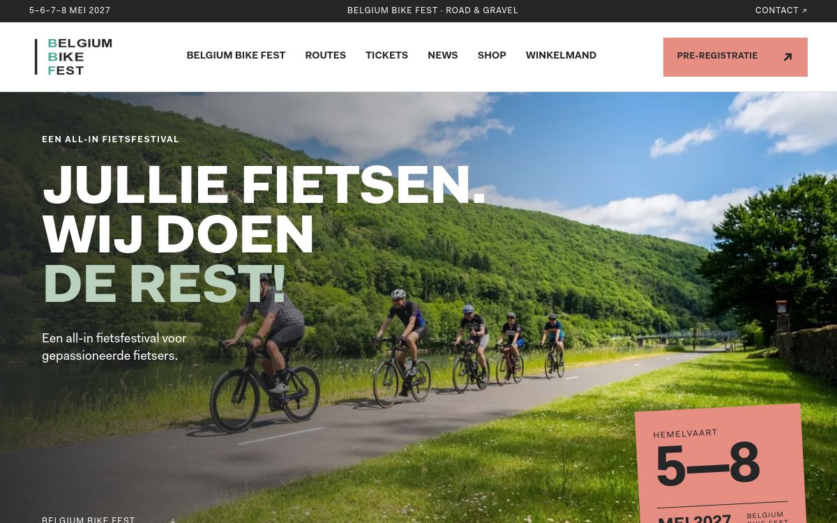 Screenshot van het editorial redesign voor Belgium Bike Fest